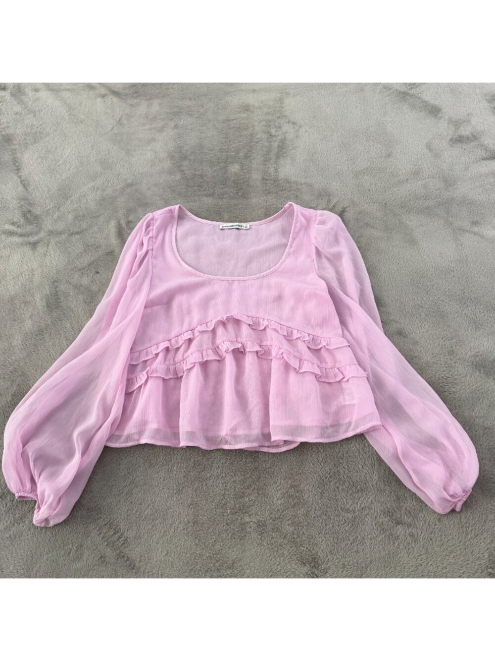 Abercrombie & Fitch Pink Sheer Long Sleeve Ruffle Blouse Shirt SMALL